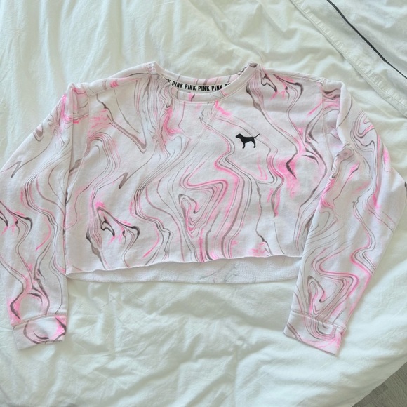 Victoria's Secret Pink Marble Tie-Dye Cropped Long Sleeve Pullover - Picture 4 of 8